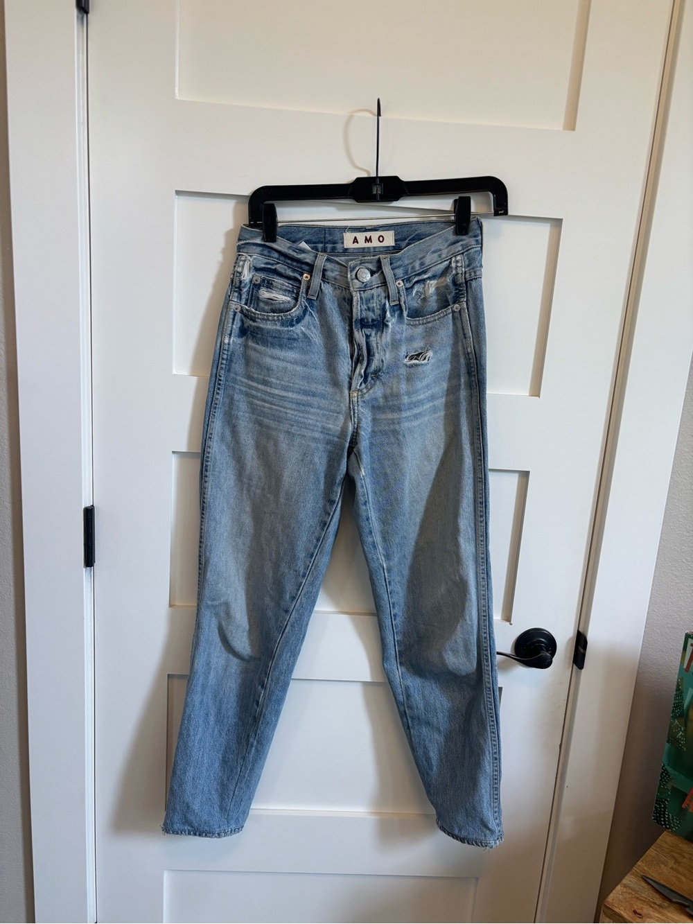 AMO Light Blue Boyfriend Jeans with Subtle Distressing